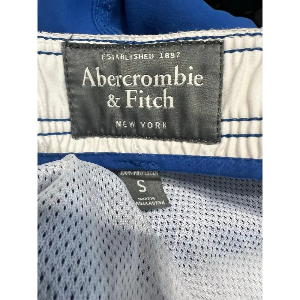 VTG Abercrombie Fitch Short Mens Small Y2K Boardshort Blue Spellout Swim